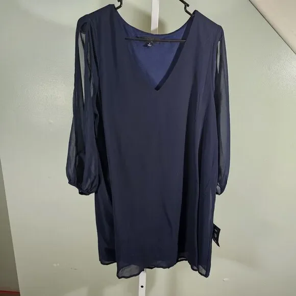 Lulus Women's Navy Blue Shifting Dears Long Sleeve Shift Dress Size Medium - Picture 1 of 9